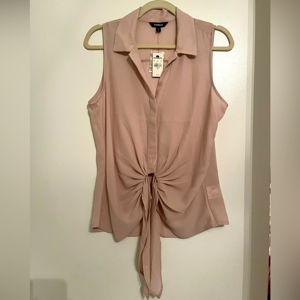 NEW WITH TAG - EXPRESS pastel pinkish sleeveless front tie button down top